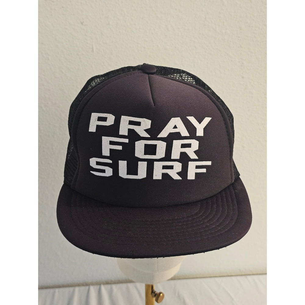 Pray For Surf Trucker Hat Black Mesh Snapback Foam Front Made in‎ USA Hat